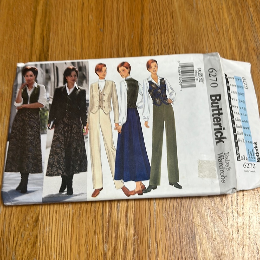 Vintage uncut sewing pattern misses jacket, vest, skirt, pants